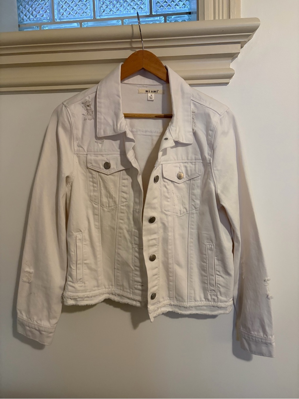 miami White Denim Distressed Jean Jacket - Women's
